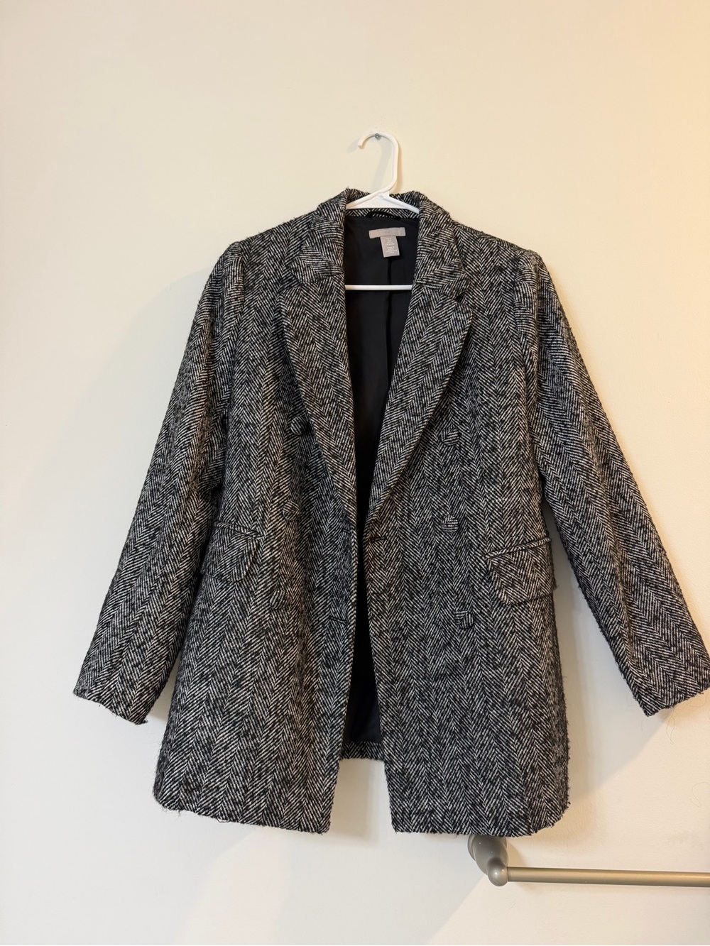 H&M Black & White Herringbone Blazer Coat